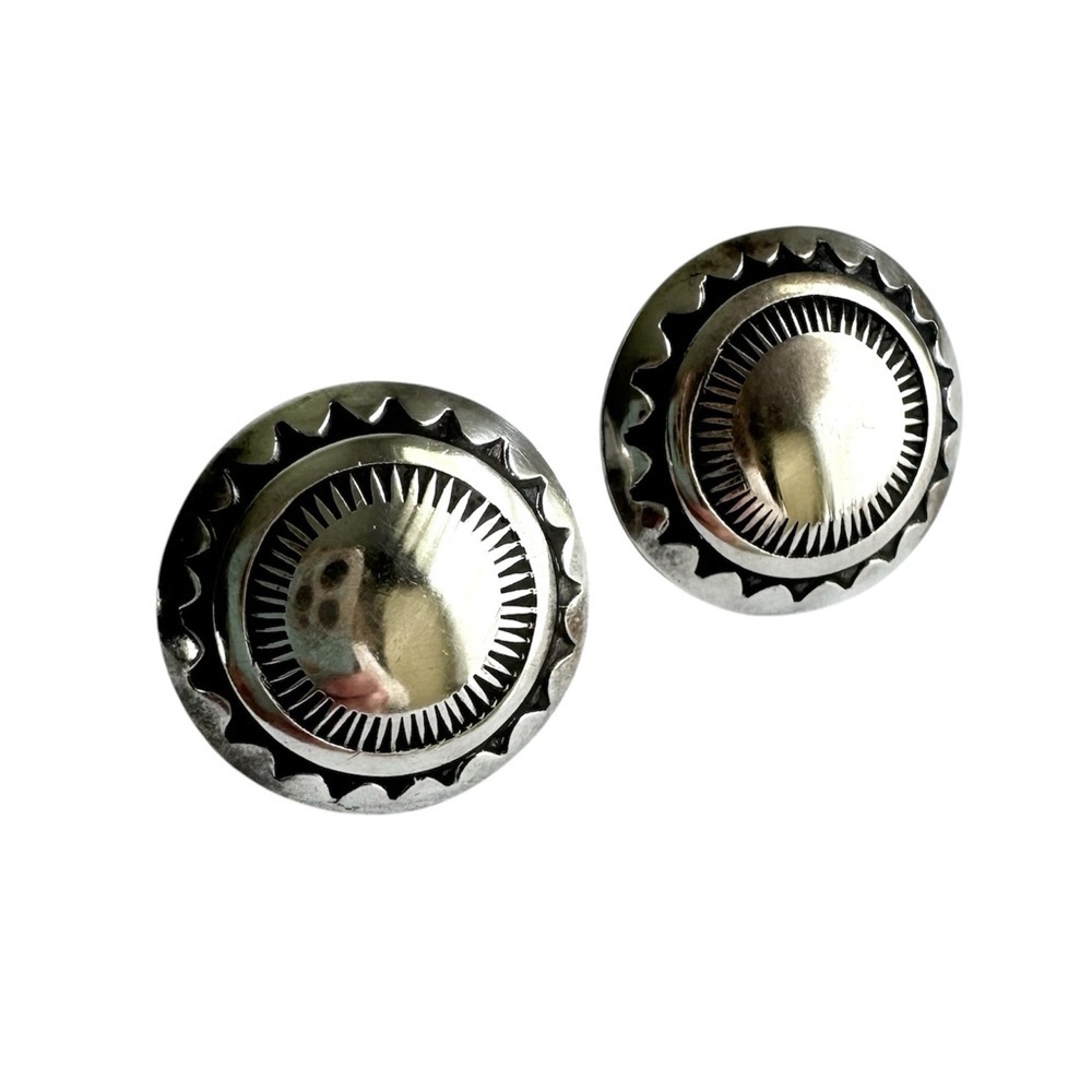 Vintage Sterling Silver Southwestern Earrings Western Concho Cowgirl Screw‎ Back